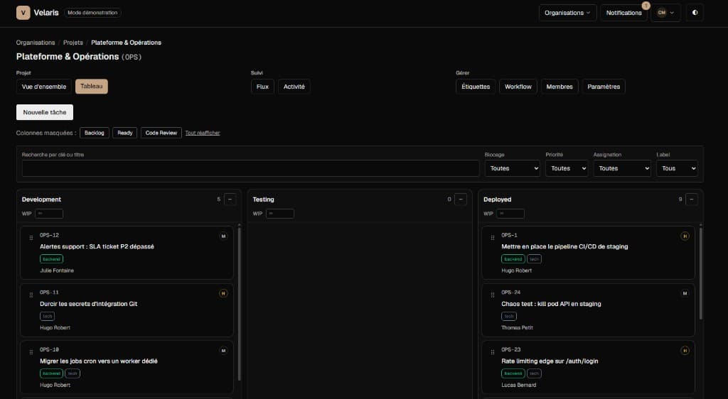 Velaris — Board Kanban