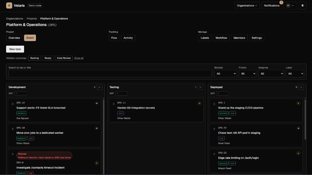 Velaris — Kanban board